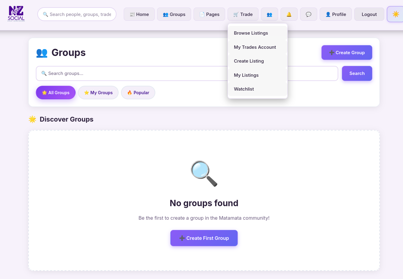 NZ Social Trade Menu